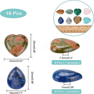16Pcs 16 Style Gemstone Cabochons G-FH0001-44-1