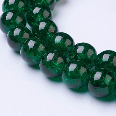 1Strand Dark Green Transparent Crackle Glass Round Beads Strands X-CCG-Q001-10mm-17-1