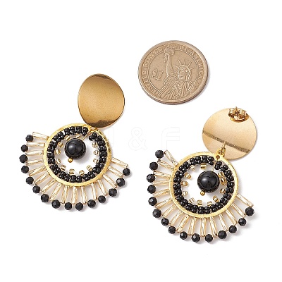 Boho Natural Black Onyx Ear Studs EJEW-MZ00239-1