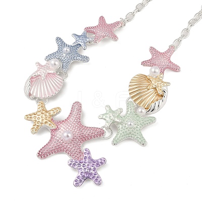 Summer Beach Alloy Colorful Enamel Starfish & Shell Bib Necklaces NJEW-B113-06-1