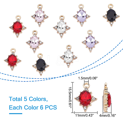 30Pcs 5 Colors Alloy Glass Charms GLAA-CA0001-22-1