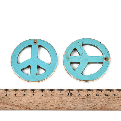 Dyed Synthetic Turquoise Peace Sign Big Pendants TURQ-T004-31B-1