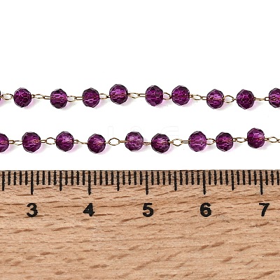 304 Stainless Steel with Glass Faceted Rondelle Bead Handmade Link Chain Birth Stone Necklaces for Women NJEW-G195-01G-03-1