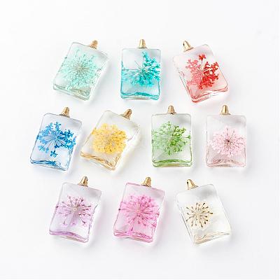 Rectangle Alloy Glass Pendants GLAA-Q047-18x25-06KC-1