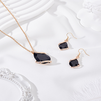 Teardrop Alloy Glass Jewerly Sets. Including Pendant Necklace and Dangle Earring SJEW-LP0001-30C-1