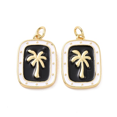 Rectangle with Coconut Tree Pattern Brass Enamel Pendants KK-G435-21G-1