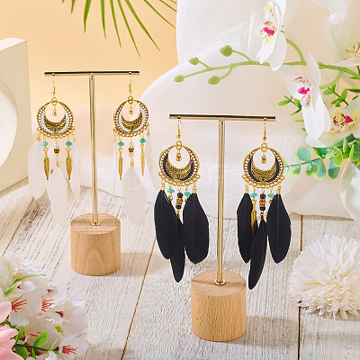 2Pairs 2 Colors Feather Chandelier Earrings EJEW-TA0001-81C-1
