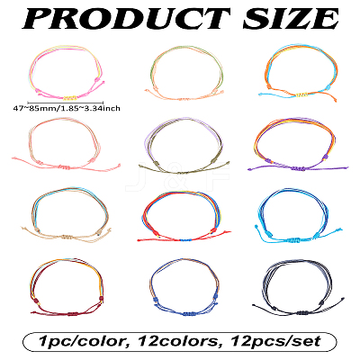 12Pcs 12 Colors Adjustable Wax Cord Braided Bracelets for Women BJEW-LP0003-15-1