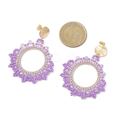 Glass Seed Bead Woven Stud Earrings EJEW-MZ00597-02-1