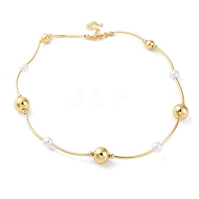 Rack Plating Brass & ABS Plastic Pearl Beads Round Link Chain Necklaces for Women NJEW-C059-08G-1