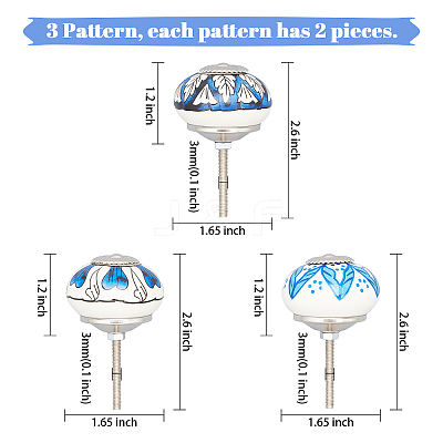 6Pcs 3 Styles Printing Porcelain Drawer Knobs FIND-GA0001-29B-1