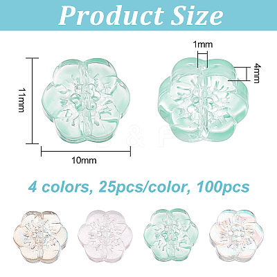 100Pcs 4 Colors Transparent Glass Beads GLAA-OC0001-35-1