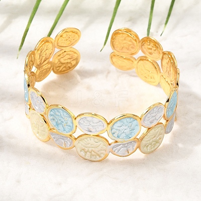 304 Stainless Steel Enamel Flat Round Open Cuff Bangles for Women SA-CBA1A30-03B-G-1