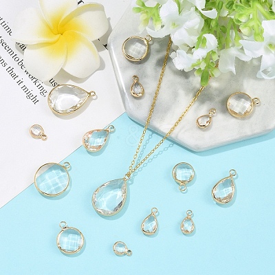 16Pcs 2 Styles Brass Glass Pendants GLAA-YW0005-71-1