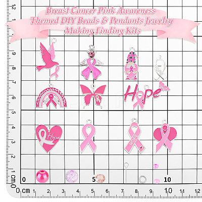 Breast Cancer Pink Awareness Themed DIY Beads & Pendants Jewelry Making Finding Kits DIY-PH0029-48B-1