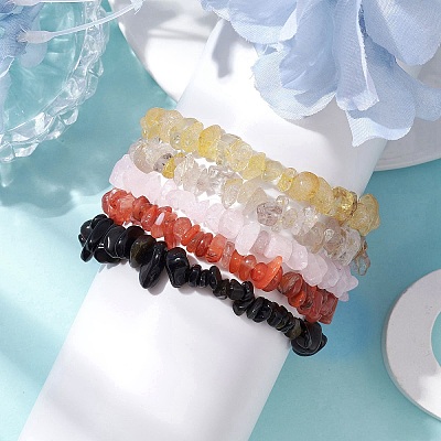 12 Constellation Natural Mixed Gemstone Chip Beaded Stretch Bracelets Sets for Women Men BJEW-JB10264-06-1