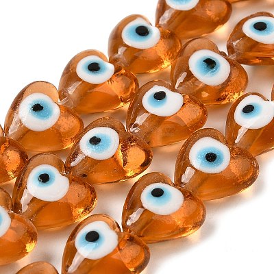 Heart Evil Eye Lampwork Bead Strands LAMP-R119-07-1