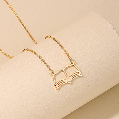 Fashionable Iron Hollow Out Book Pendant Necklaces for Women FS-WG9E5D2-01-1