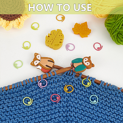 32Pcs 12 Styles Food Grade Eco-Friendly Silicone Beads with Baking Paint Zinc Alloy Knitting Stitch Marker Rings SIL-BC0001-08A-1