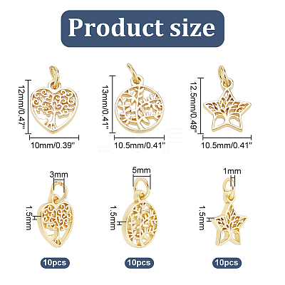 30Pcs 3 Style Rack Plating Brass Charms KK-HY0001-84-1
