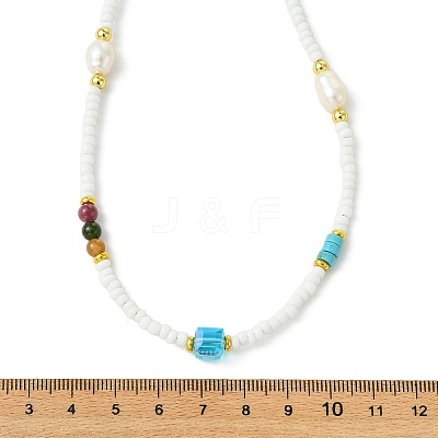 Dyed Natural Howlite Heishi Beads & Rice Natural Pearl & Glass Seed Beaded Necklaces NJEW-JN06249-04-1
