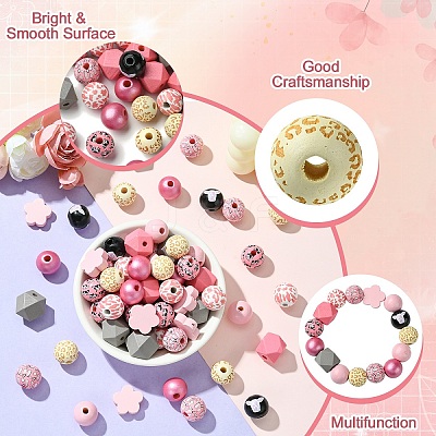 DIY Animal Cattle Theme Wooden Beaded Keychain Making Kits DIY-YW0008-69B-1