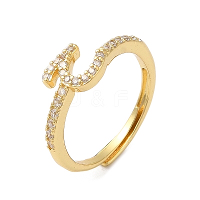 Rack Plating Brass Cubic Zirconia Arabic Letters Adjustable Rings for Women RJEW-S407-10G-13-1