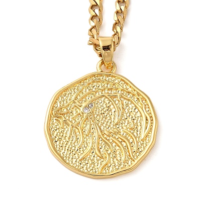 Brass Clear Cubic Zirconia Curb Chain Constellation Pendant Medal Necklaces for Women LS-NJEW-U010-01G-02-1