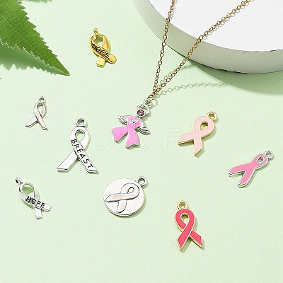 Awareness Ribbon Theme 50Pcs 9 Style Alloy Enamel Pendants & Awareness Ribbon Theme ENAM-YW0003-58-1