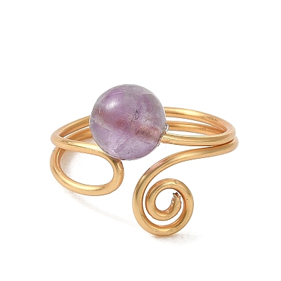 Natural Gemstone Cuff Open Rings RJEW-JR01071-1