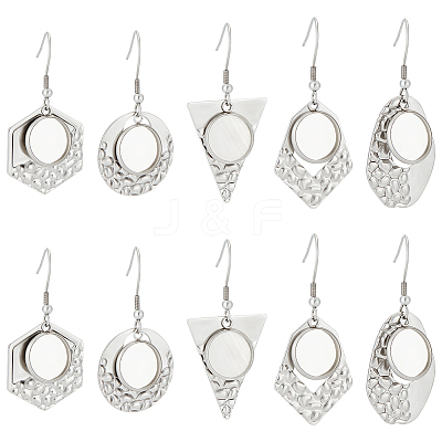 20Pcs 5 Style Hexagon & Teardrop & Flat Round & Polygon 304 Stainless Steel Dangle Earring Settings FIND-BBC0002-50-1