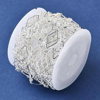 Handmade Brass Pave Clear Cubic Zirconia Rhombus Link Chains CHC-G027-01S-1