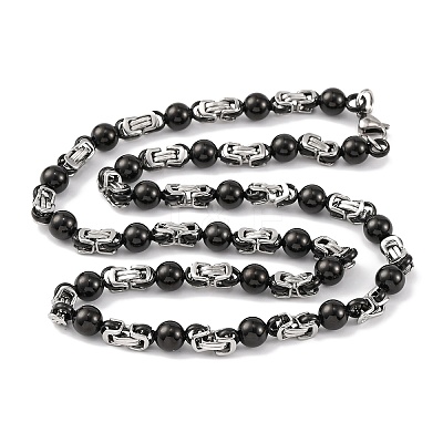 201 Stainless Steel Round Ball Links Chain Necklace NJEW-F222-38EBP-06-1