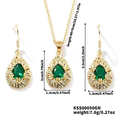 Brass Glass Teardrop Dangle Earrings & Pendant Necklaces Sets for Women PL9386-3-1