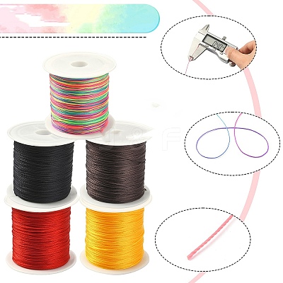 5 Rolls 5 Colors 6-Ply Round Nylon Braided Cord NWIR-YW0001-08-1