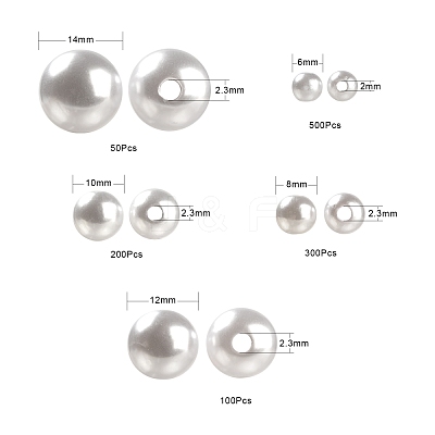 1150Pcs 5 Style ABS Plastic Imitation Pearl Beads KY-LS0001-20-1