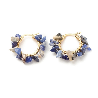 Natural Lapis Lazuli Chips Braided Hoop Earrings EJEW-JE04940-04-1