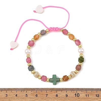 Natural Mixed Gemstone Faceted Cube Braided Bead Bracelets BJEW-JB14379-1