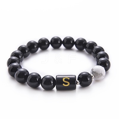 10MM Natural Black Onyx(Dyed & Heated) and Howlite Beaded Stretch Bracelets RH2290-19-1