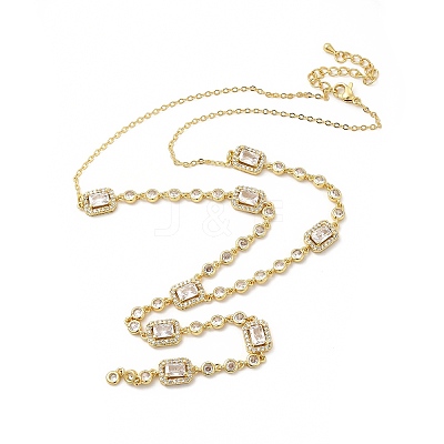 Clear Cubic Zirconia Rectangle Lariat Necklace NJEW-E074-05G-1