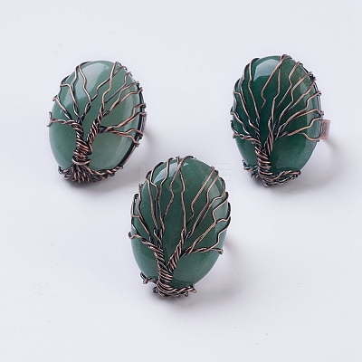 Natural Green Aventurine Adjustable Finger Ring RJEW-E436-03E-1