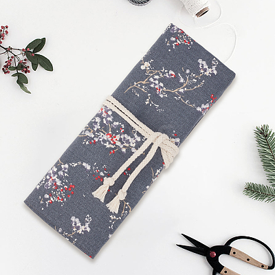 Flower Printed Polyester Cloth Knitting Tools Storage Roll Bags AJEW-WH20054-349B-1
