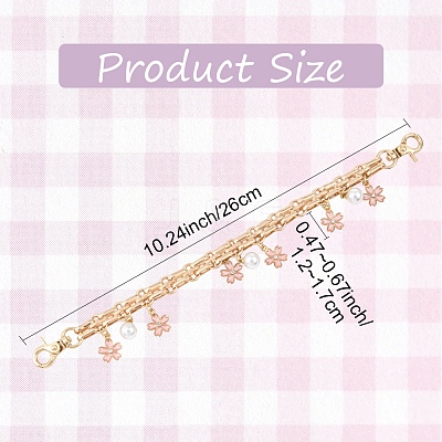 Alloy Enamel Flower with ABS Plastic Pearl Round Bead Charm Iron Chain Bag Decorative Chains HJEW-FS00054-01-1