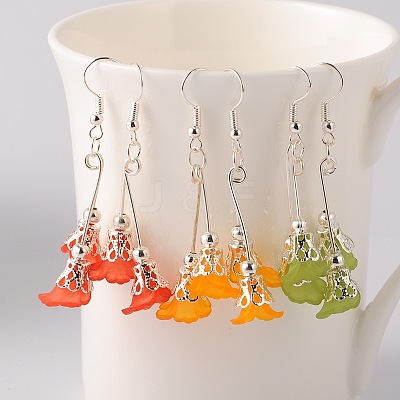Dangling Transparent Flower Acrylic Pendant Earrings EJEW-JE01335-1