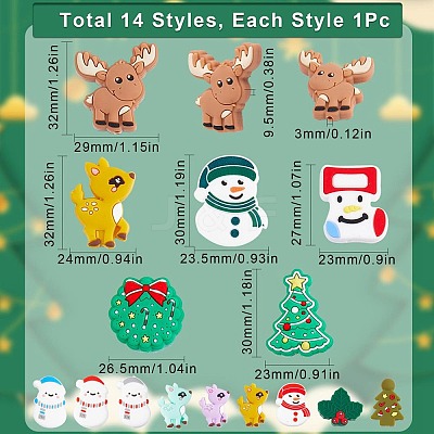 14Pcs 14 Style Food Grade Eco-Friendly Silicone Beads SIL-SC0001-20-1