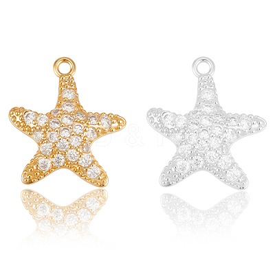 10Pcs 2 Colors Brass Micro Pave Cubic Zirconia Pendants KK-BBC0019-01-1