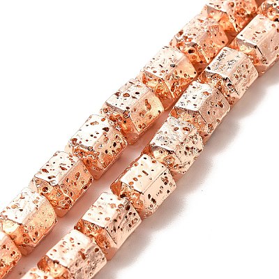 Electroplated Natural Lava Rock Beads Strands G-G984-09RG-1