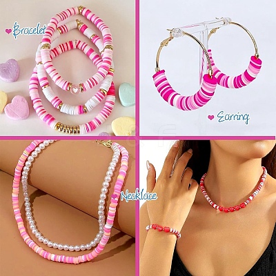 Valentine's Day DIY Polymer Clay Beads & Alloy Enamel Charm Stretch Bracelets Making Kits DIY-YW0012-66-1