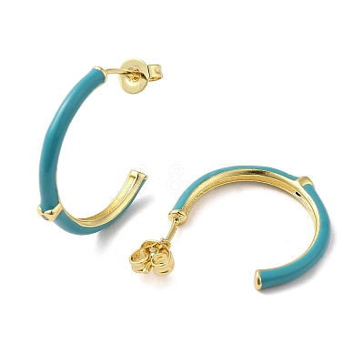 Golden Brass Ring Stud Earrings EJEW-L268-014G-05-1