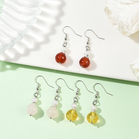 3 Pairs Brass Natural & Synthetic Mixed Stone Dangle Earrings EJEW-JE06588-1